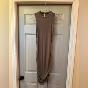 Shop Mahina Ribbed Ruched Midi Dress Small Rayon Spandex